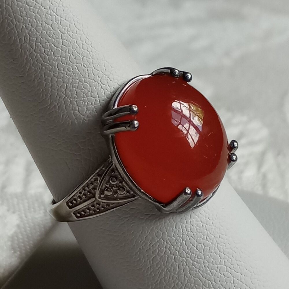D'Joy Sterling Silver & Carnelian Ring Size 8.25 double prong ballito granular